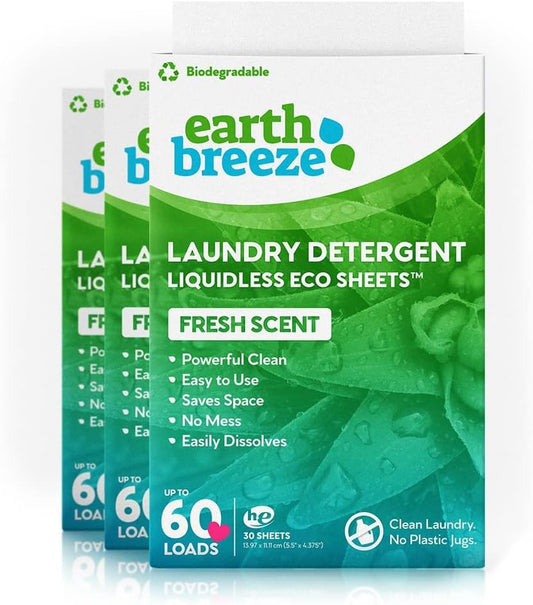 - Liquid-Less Laundry Detergent Sheets - Fresh Scent - No Plastic Jug (180 Loads) 90 Sheets (Pack of 3)