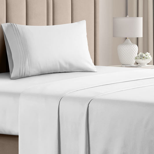 Twin XL Size 3 Piece Bedding Sheet Set - Breathable & Cooling Sheets - Hotel Luxury Bed Sheets for Women & Men - Deep Pockets - Easy-Fit - Soft & Wrinkle Free - Home Decor - White Oeko-Tex Sheet Set