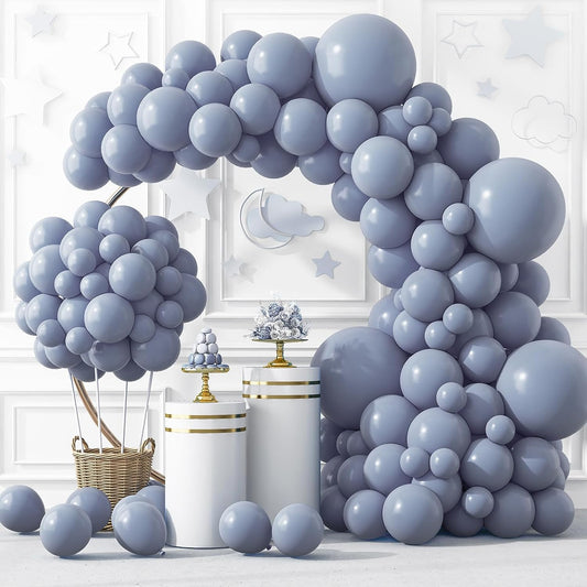 129Pcs Retro Blue Balloons Different Sizes 18 12 10 5 Inch Latex Dusty Blue Balloon Garland Arch for Party Decoration Gender Reveal Graduation Birthday Wedding Anniversary Baby Shower Party Supplies