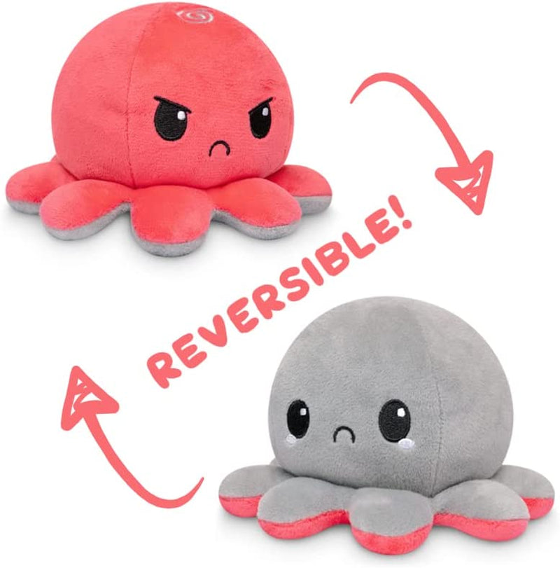 - the Original Reversible Octopus Plushie - Red Angry + Gray Sad - Cute Sensory Fidget Stuffed Animals That Show Your Mood