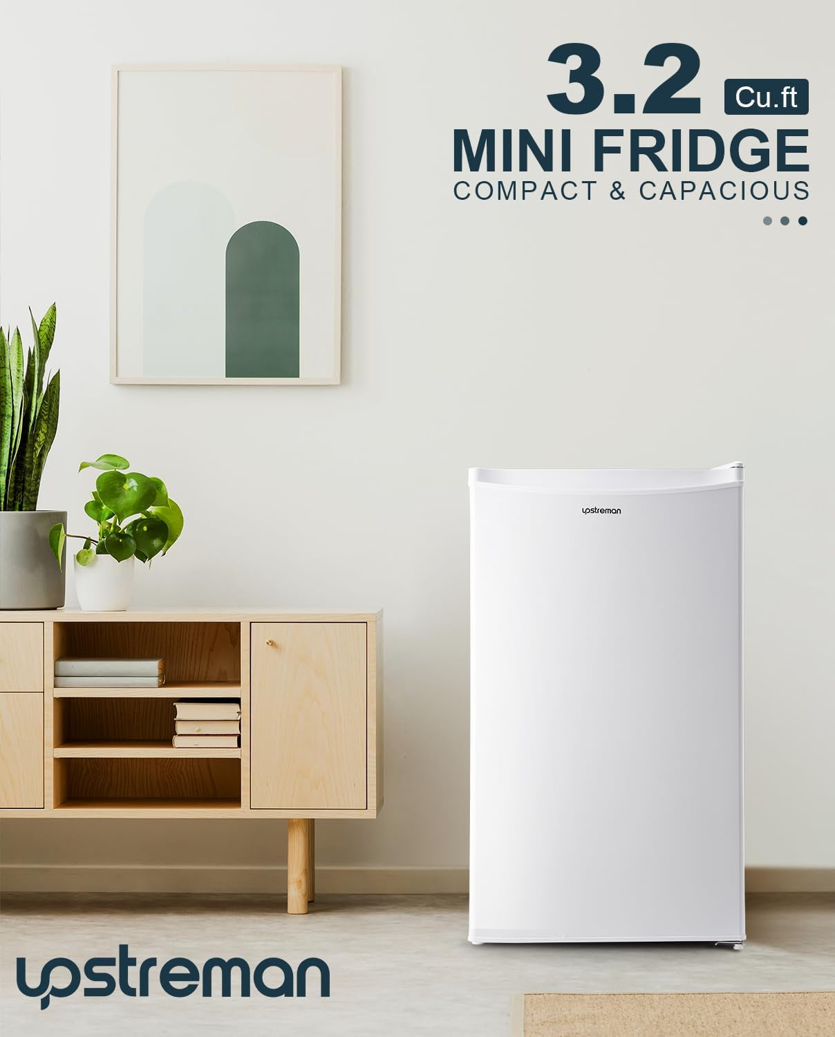 3.2 Cu.Ft Mini Fridge with Freezer, Single Door Mini Fridge, Adjustable Thermostat, Mini Refrigerator for Dorm, Office, Bedroom, White-Br321