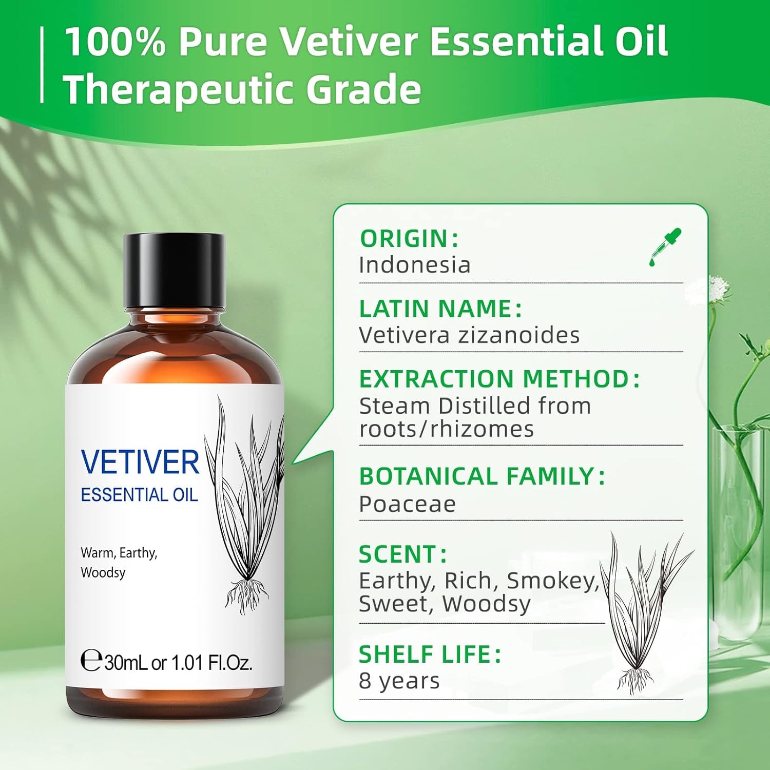 Vetiver Essential Oil for Diffuser, Fragrant, Perfume, Candle Making 30Ml (1 Fl Oz)