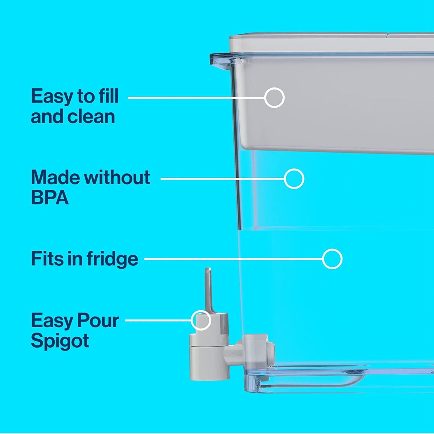 XL Water Filter Dispenser for Tap and Drinking Water with 1 Standard Filter, Lasts 2 Months, 27-Cup Capacity, BPA Free, Grey