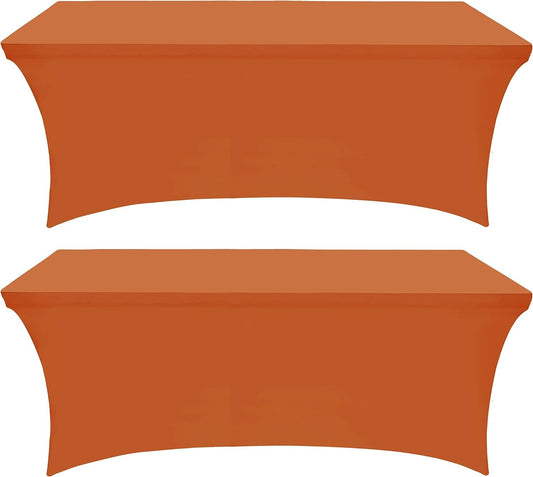 Spandex Tablecloth 2 Pack [6FT, Orange] Tight, Fitted, Washable and Wrinkle Resistant Stretch Rectangular Patio Table Cover for Event, Wedding, Banquet & Parties [72Lx30Wx30H Inch]