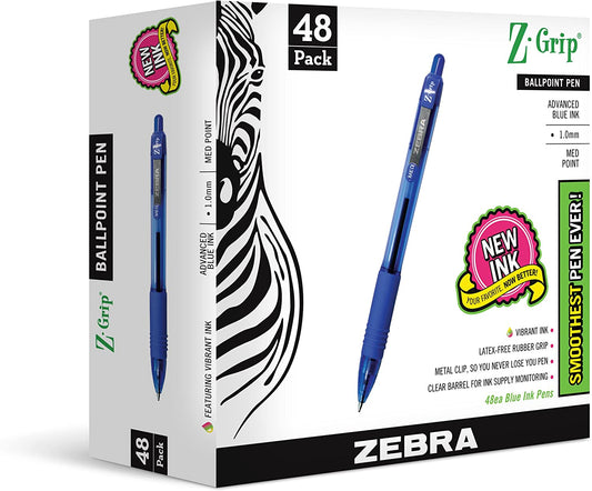 Z-Grip Retractable Ballpoint Pen, Medium Point, 1.0Mm, Blue Ink, 48-Count
