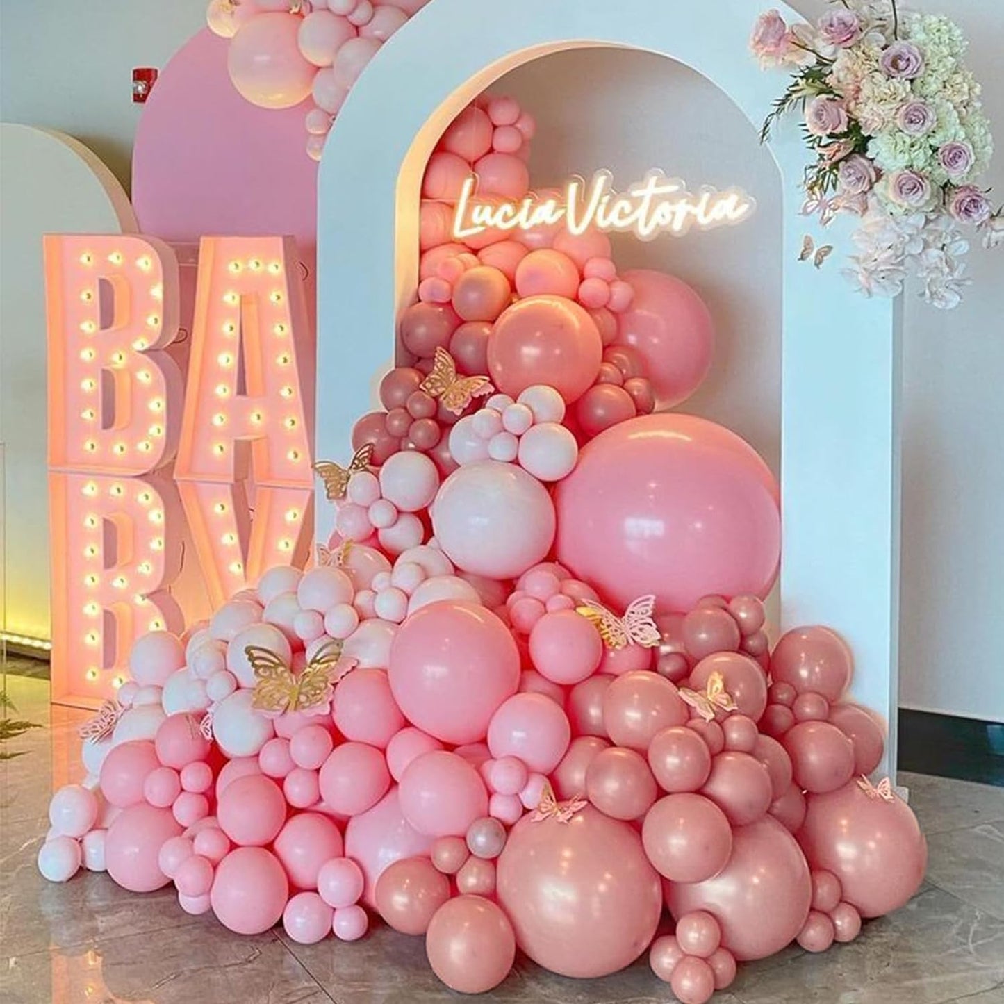 129Pcs Retro Pink Balloons Latex Balloons Different Sizes 18 12 10 5 Inch Party Balloon Kit for Valentine'S Day Birthday Baby Shower Wedding Princess Theme Party Decoration