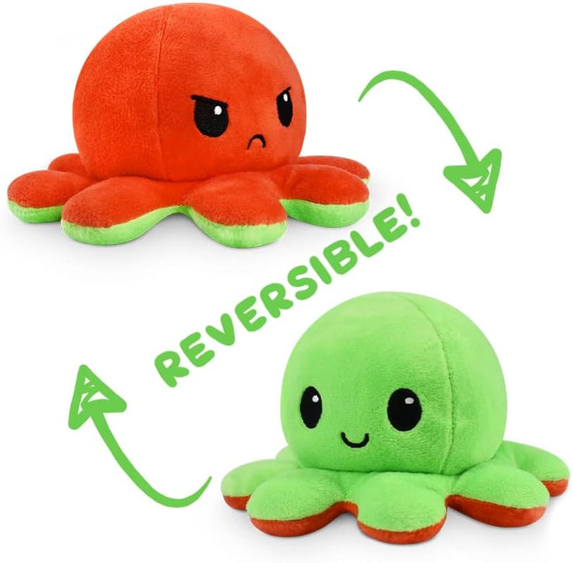 - the Original Reversible Octopus Plushie - Red + Green - Cute Sensory Fidget Stuffed Animals That Show Your Mood 4X4X3