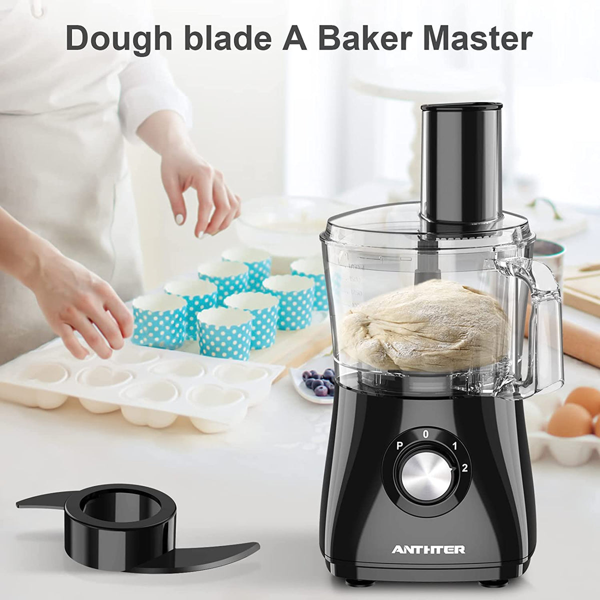 Food Processor,  600W Professional Food Processors & Vegetable Chopper, with 7 Processor Cups, Reversible Disc, Chopping Blade & Dough Blade for Chopping, Slicing, Purees & Dough
