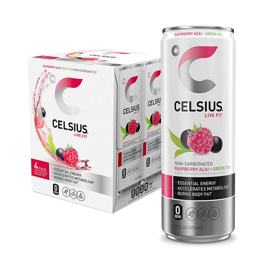 Raspberry Acai Green Tea, Functional Essential Energy Drink 12 Fl Oz (Pack of 4)