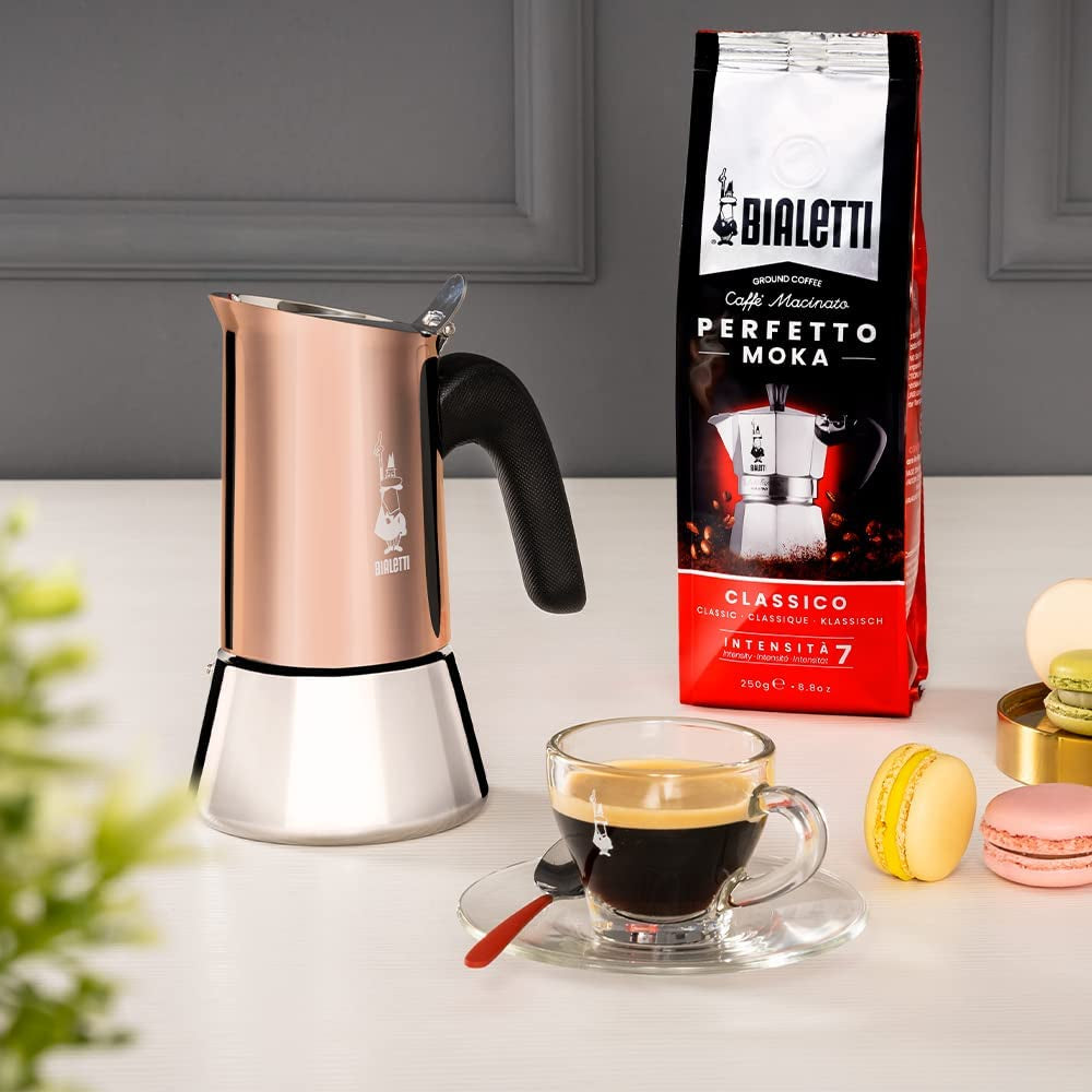 - New Venus Induction, Stainless Steel Stovetop Espresso Coffee Maker, Suitable for All Types of Hobs, 6 Cups (7.9 Oz), Copper