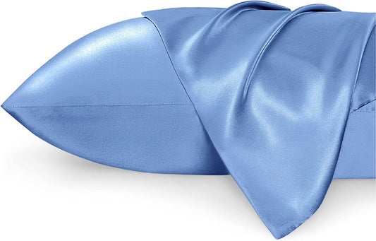Satin Pillowcase Standard Set of 2 - Sky Blue Silky Pillow Cases for Hair and Skin 20X26 Inches, Pillow Covers with Envelope Closure, Similar to Silk Pillow Cases, Gifts for Women Men