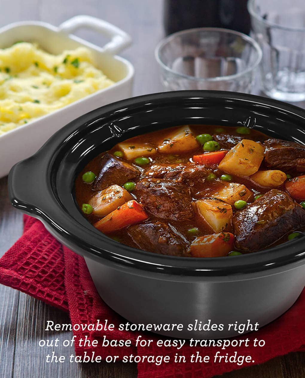 Elite Gourmet MST-275XR Electric Oval Slow Cooker, Adjustable Temp, Entrees, Sauces, Stews & Dips, Dishwasher Safe Glass Lid & Crock (2 Quart, Metallic Red)