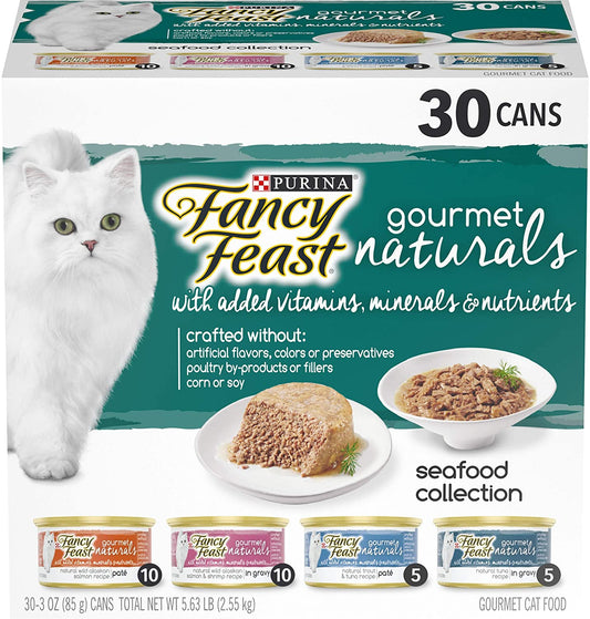Wet Cat Food Variety Pack Gourmet Naturals Seafood - (30) 3 Oz. Cans