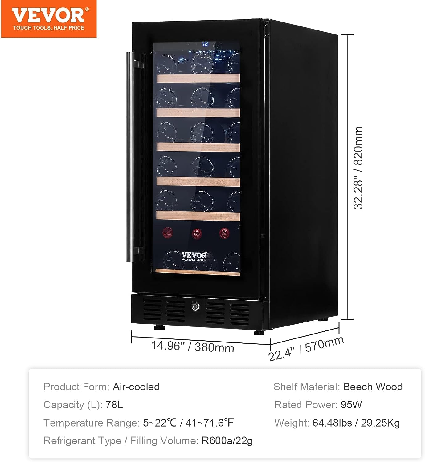 30 Bottles Freestanding Wine Refrigerator Beverage Cooler with Blue LED Light, Black