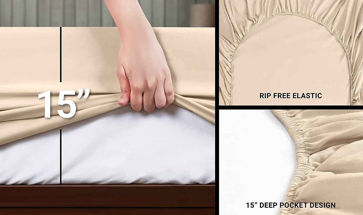 Twin Bed Sheets Set - 3 Piece Bedding - Brushed Microfiber - Shrinkage and Fade Resistant - Easy Care (Twin, Beige)