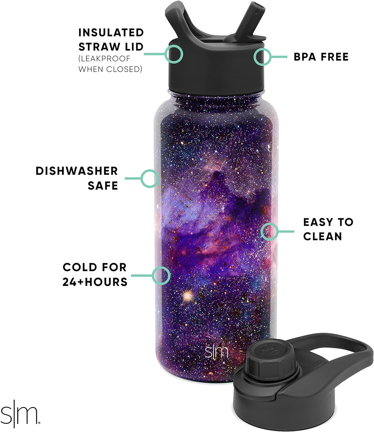 Water Bottle with Straw and Chug Lid Vacuum Insulated Stainless Steel Metal Thermos Bottles | Reusable Leak Proof Bpa-Free Flask for Gym Sports | Summit Collection | 32Oz, Nebula