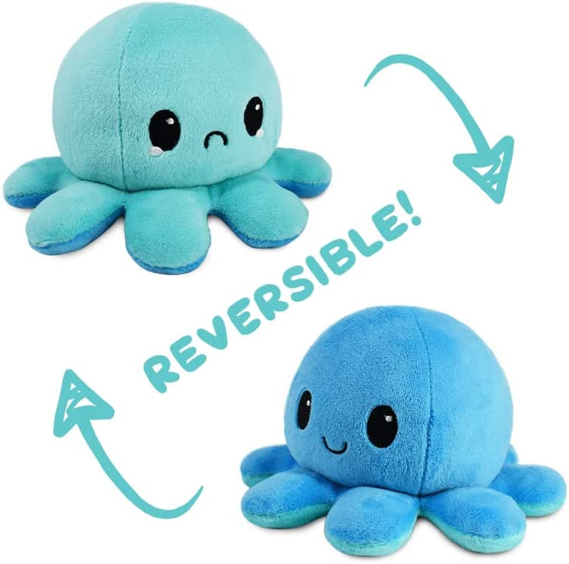 - the Original Reversible Octopus Plushie - Happy Blue + Sad Light Blue - Cute Sensory Fidget Stuffed Animals That Show Your Mood 4 Inch
