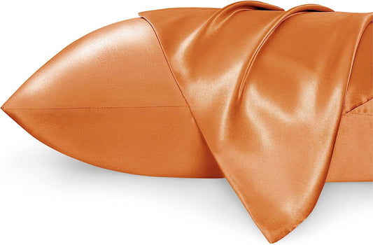 Satin Pillowcase Standard Set of 2 - Burnt Orange Silky Pillow Cases for Hair and Skin 20X26 Inches, Pillow Covers with Envelope Closure, Similar to Silk Pillow Cases, Gifts for Women Men