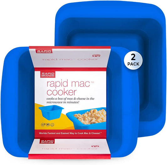 Rapid Mac Cooker | Microwave Macaroni & Cheese in 5 Minutes | Perfect for Dorm, Small Kitchen or Office | Dishwasher Safe, Microwaveable, Bpa-Free | Blue, 2 Pack