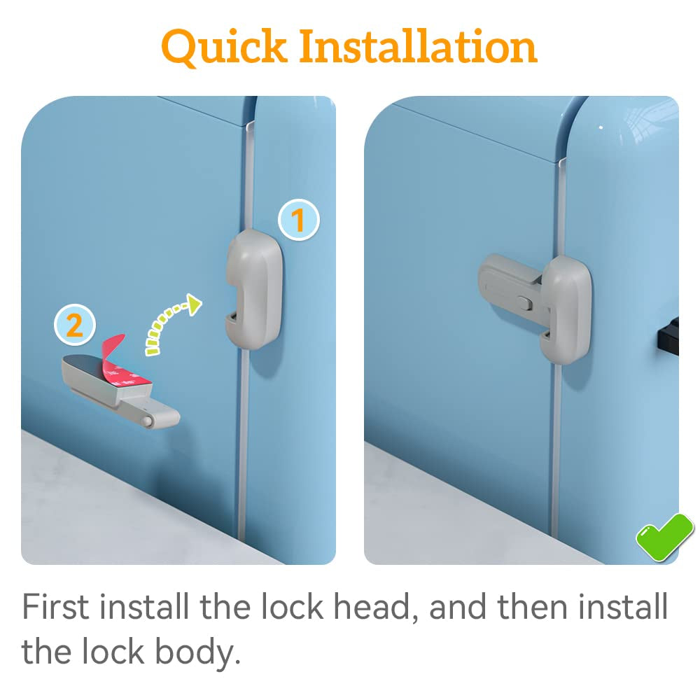 2 Pcs Baby Safety Fridge Lock, Child Proof Refrigerator Freezer Door Lock, Protect Refrigerators with Damaged Sealing Strips ( Grey )