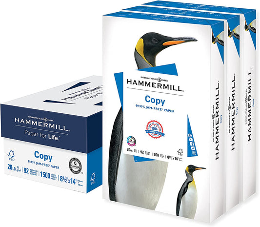 Printer Paper, 20 Lb Copy Paper, 8.5 X 14 - 500 Sheets (Pack of 3) - 92 Bright, Made in the USA
