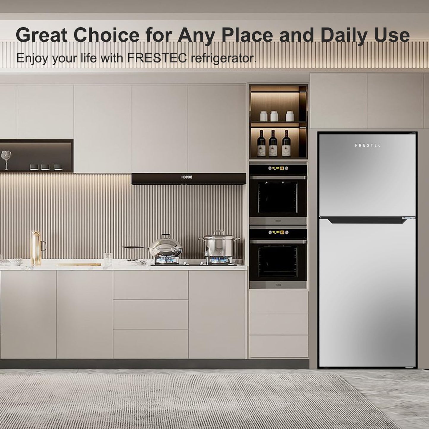 14.6 CU' Refrigerator with Freezer, Apartment Size Refrigerator Top Freezer, 2 Door Fridge with Adjustable Thermostat Control, Freestanding, Door Swing, Stainless Steel (FR 1462 SL)