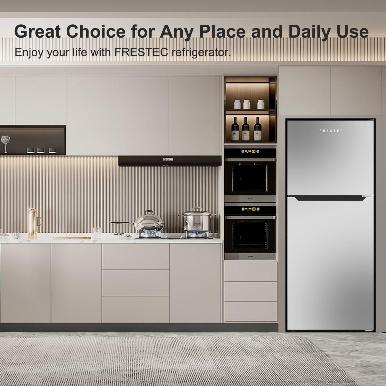 14.6 CU' Refrigerator with Freezer, Apartment Size Refrigerator Top Freezer, 2 Door Fridge with Adjustable Thermostat Control, Freestanding, Door Swing, Stainless Steel (FR 1462 SL)