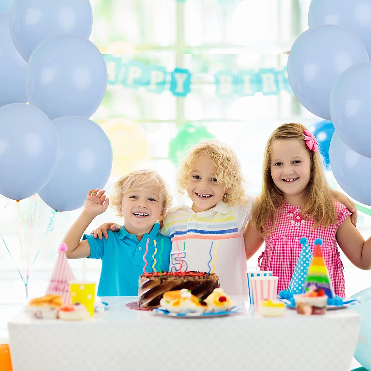 129Pcs Pastel Blue Balloons Different Sizes 18 12 10 5 Inch for Garland Arch, Light Blue Balloons for Birthday Baby Shower Gender Reveal Wedding Party Decoration