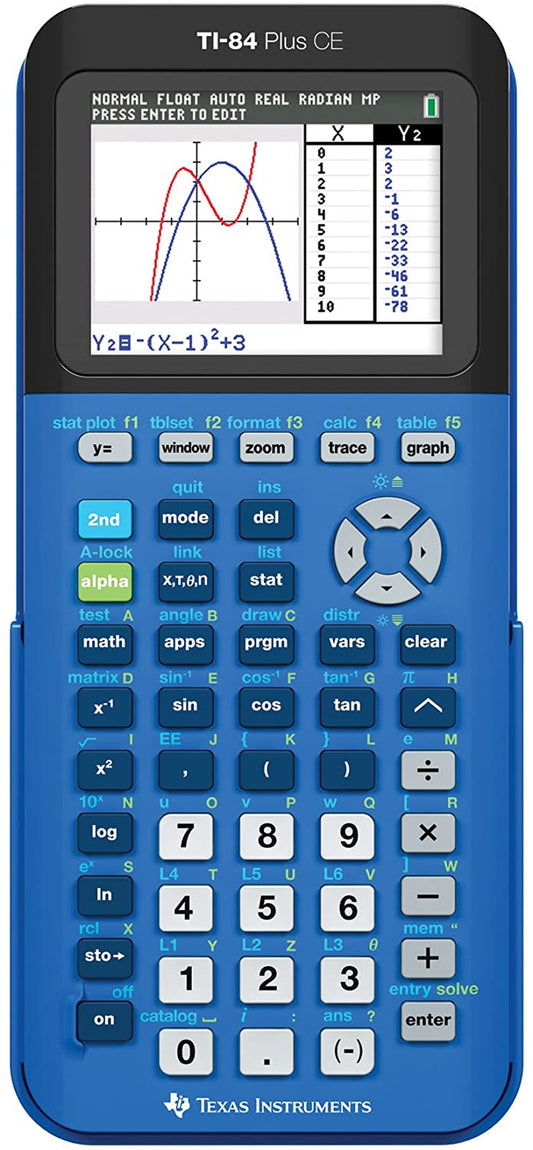 TI-84 plus CE Color Graphing Calculator, Bionic Blue Small