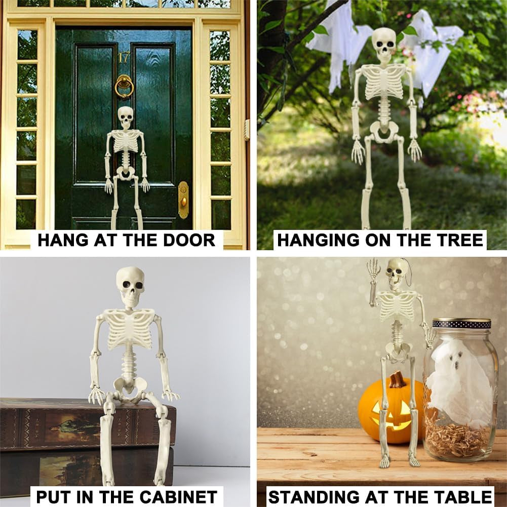 5 Packs Posable Halloween Skeleton, Full Body Halloween Skeleton with Movable Joints, 16" Hanging Spooky Skeletons for Halloween Haunted House Party Home Props Decorations