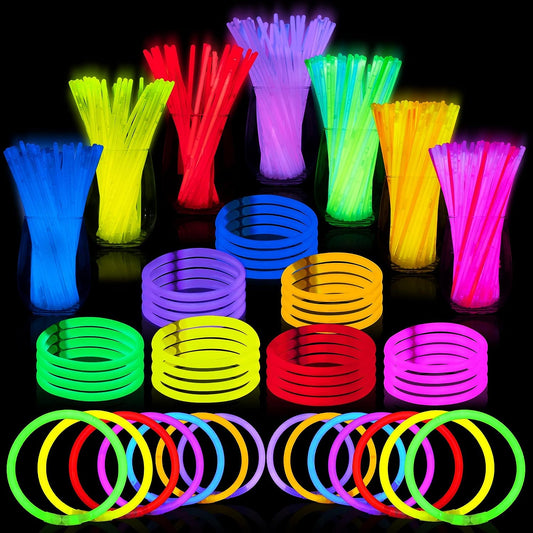 144 Pcs Glow Sticks Bulk 8" Bracelets Necklaces, Glow in the Dark Neon, Easter, Christmas, Football,Halloween Party Supplies Pack