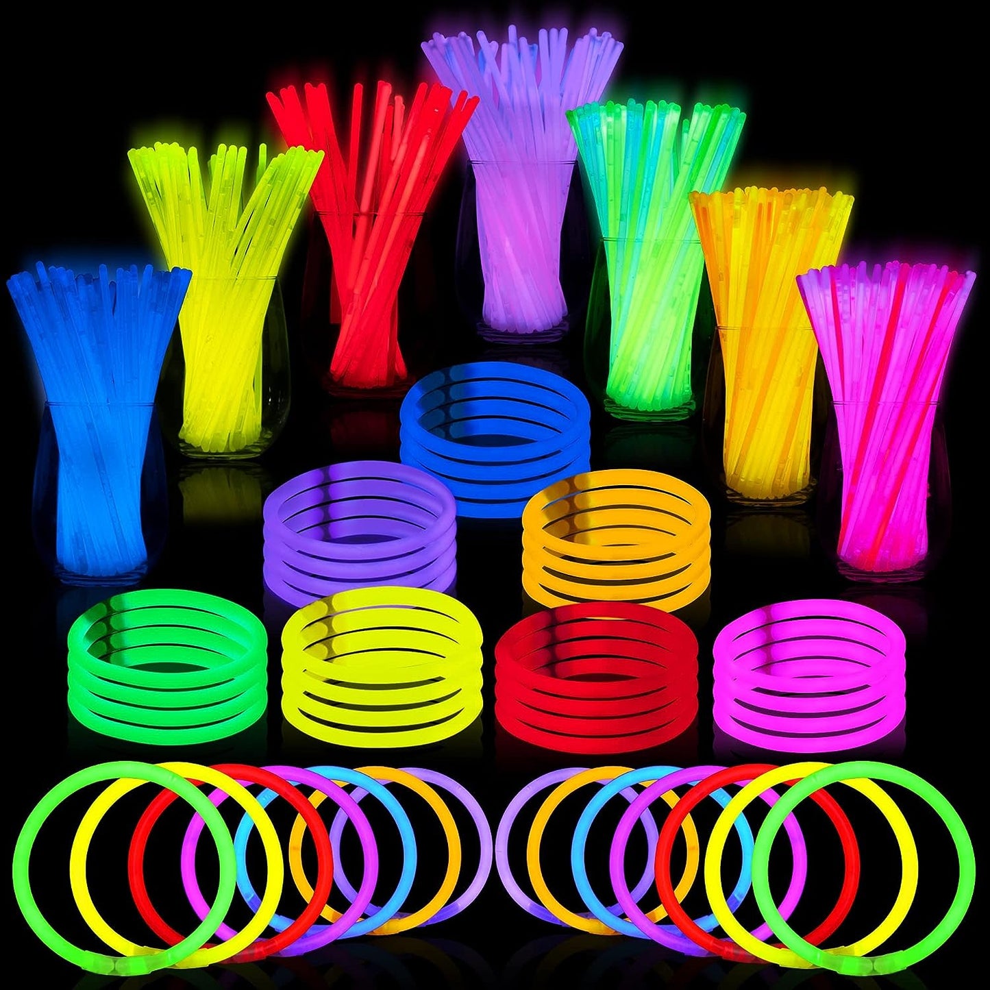 200 Pcs Glow Sticks Bulk 8" Glowsticks, Glow Stick Bracelets Necklaces, Glow in the Dark Neon Party Supplies, Easter, Christmas, Halloween Party Supplies Pack, Football Party Supplies