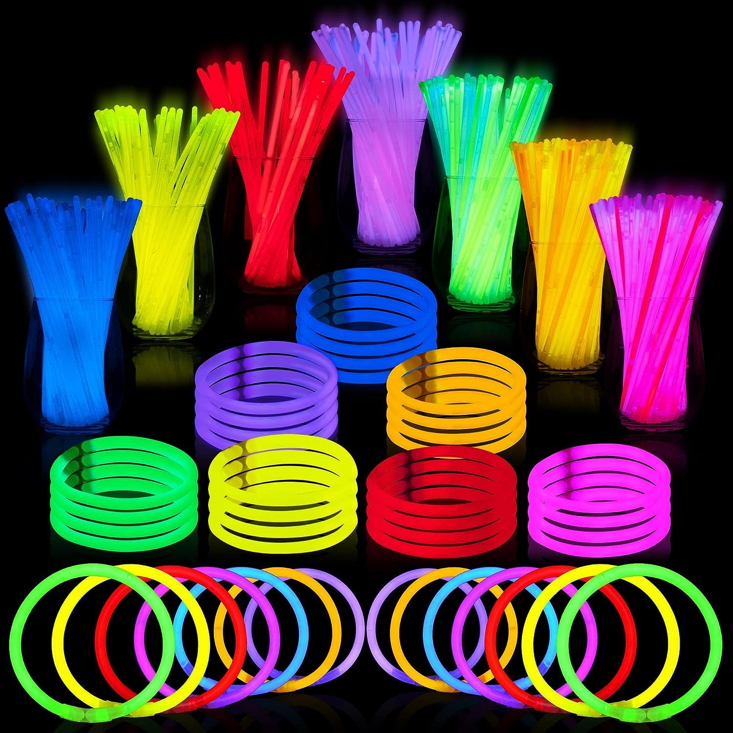 200 Pcs Glow Sticks Bulk 8" Glowsticks, Glow Stick Bracelets Necklaces, Glow in the Dark Neon Party Supplies, Easter, Christmas, Halloween Party Supplies Pack, Football Party Supplies