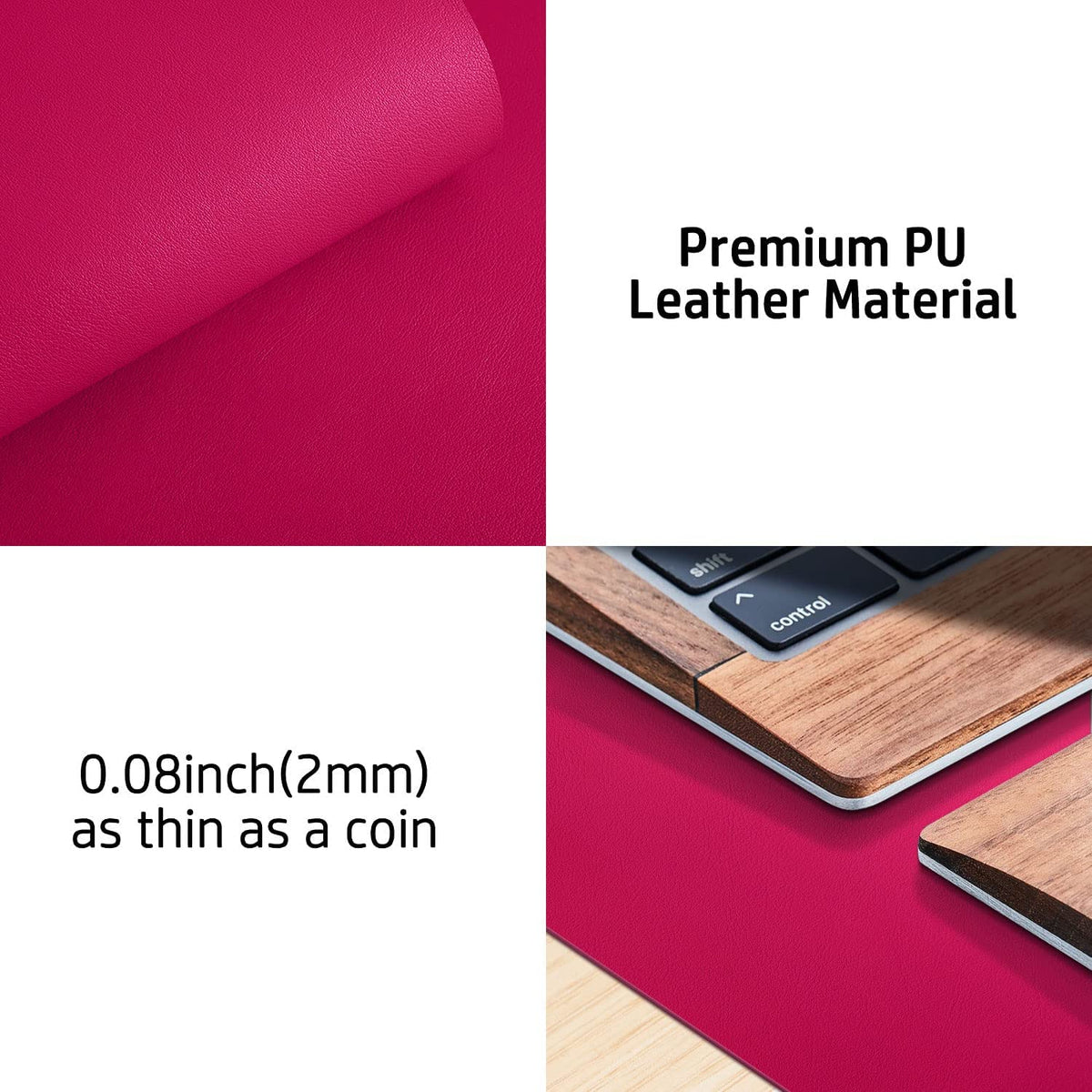 Leather Desk Pad Protector,Mouse Pad,Office Desk Mat, Non-Slip PU Leather Desk Blotter,Laptop Desk Pad,Waterproof Desk Writing Pad for Office and Home (36" X 17", Rose RED)