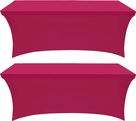 Spandex Tablecloth 2 Pack [6FT, Fuchsia] Tight, Fitted, Washable and Wrinkle Resistant Stretch Rectangular Patio Table Cover for Event, Wedding, Banquet & Parties [72Lx30Wx30H Inch]