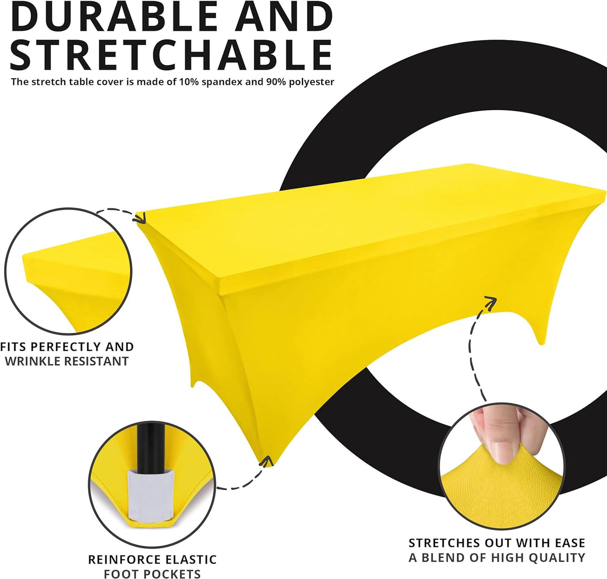 Spandex Tablecloth 2 Pack [6FT, Yellow] Tight, Fitted, Washable and Wrinkle Resistant Stretch Rectangular Patio Table Cover for Event, Wedding, Banquet & Parties [72Lx30Wx30H Inch]