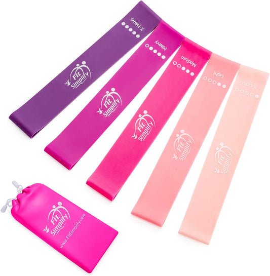 Resistance Loop Exercise Bands with Instruction Guide and Carry Bag, Set of 5