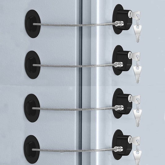 4 Pcs Fridge Lock, Refrigerator Lock for Children, Mini Fridge Locks for Kids, Freezer Lock, Used in Refrigerator Door, Cabinets, Drawers, Toilet Seat (Black, 4 Pcs)