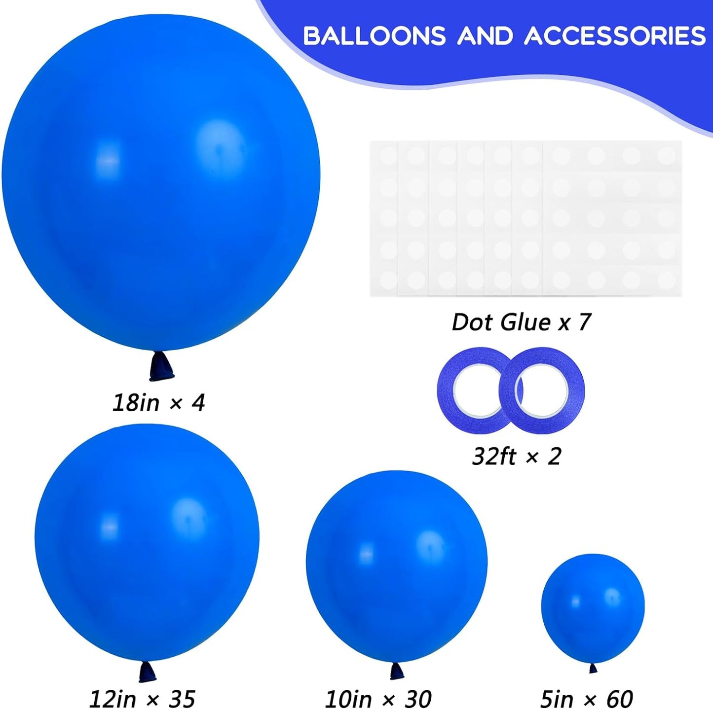 129Pcs Dark Blue Balloons Different Sizes 18 12 10 5 Inch for Garland Arch for Birthday Gender Reveal Baby Shower Graduation Party Decoration