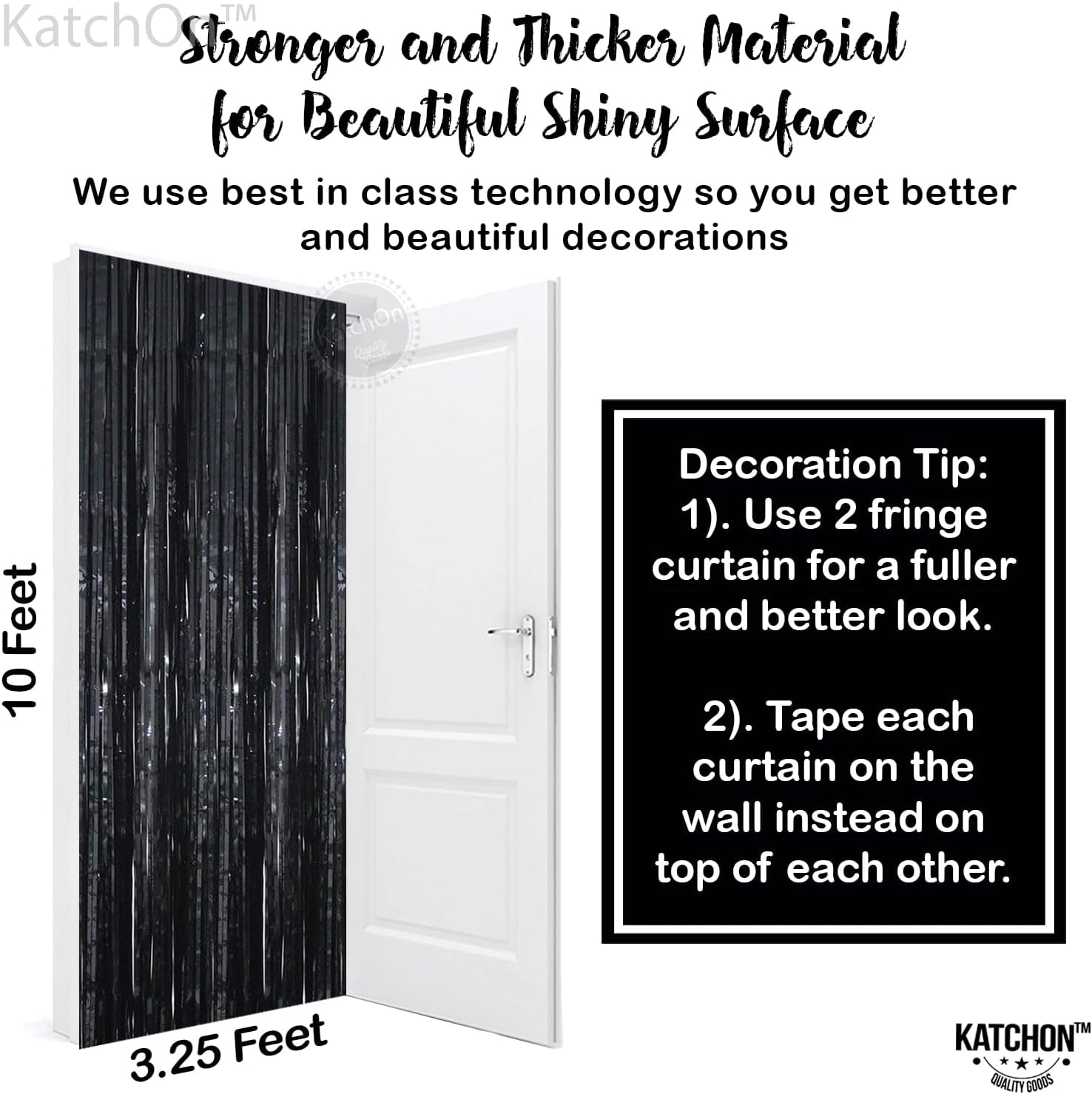 , Xtralarge 8X3.2 Feet Black Fringe Backdrop - Pack of 2, Black Foil Fringe Curtain | Black Streamer Backdrop for Halloween Party Decorations | Halloween Backdrop | Black Backdrop for Party