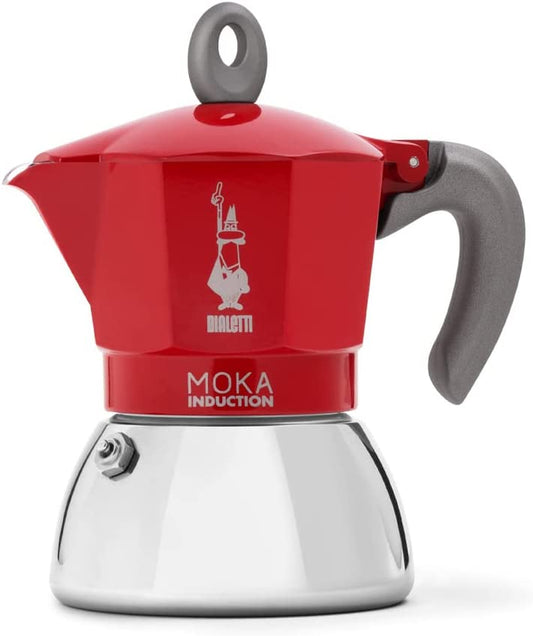 - Moka Induction, Moka Pot, Suitable for All Types of Hobs, 4 Cups Espresso (5.7 Oz), Red