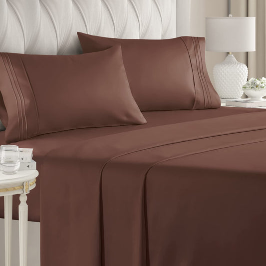 Queen Size 4 Piece Bedding Sheet Set - Breathable & Cooling Bed Sheets - Hotel Luxury Bed Sheets for Women & Men- Deep Pockets - Easy-Fit - Soft & Wrinkle Free - Home Decor - Brown Oeko-Tex Sheet Set