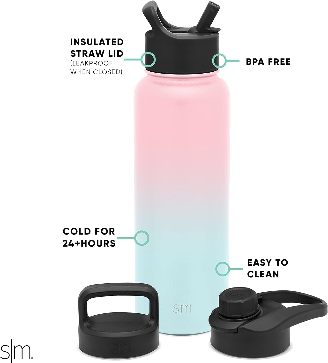 Water Bottle with Straw, Handle, and Chug Lid Vacuum Insulated Stainless Steel Metal Thermos Bottles | Large Leak Proof Bpa-Free Flask for Sports | Summit Collection | 40Oz, Sweet Taffy
