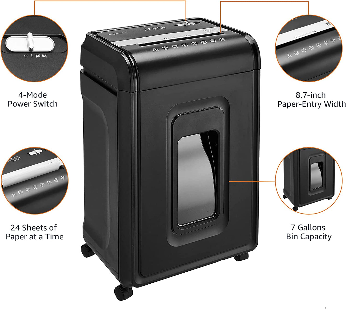 24 Sheet Cross Cut Paper, CD and Credit Card Home Office Shredder with Pullout Basket, Black
