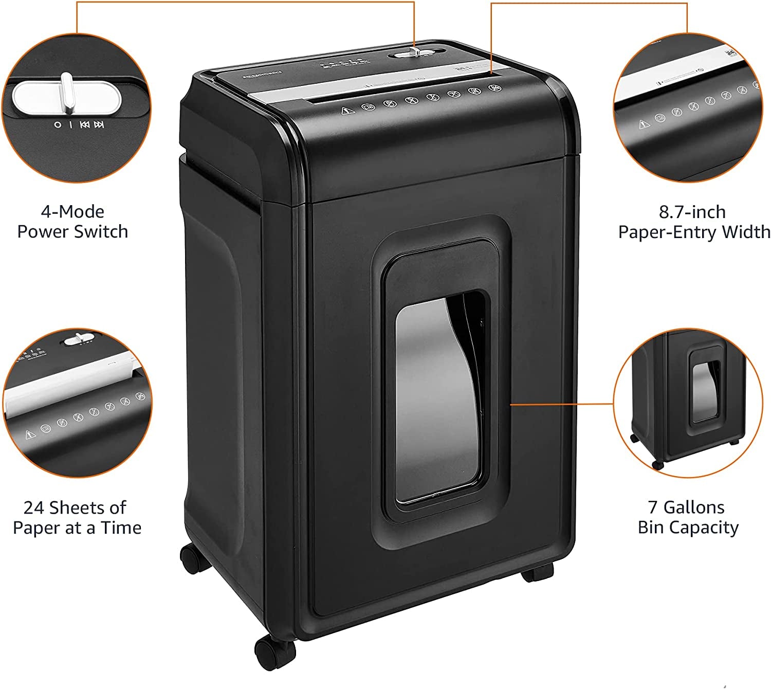24 Sheet Cross Cut Paper, CD and Credit Card Home Office Shredder with Pullout Basket, Black