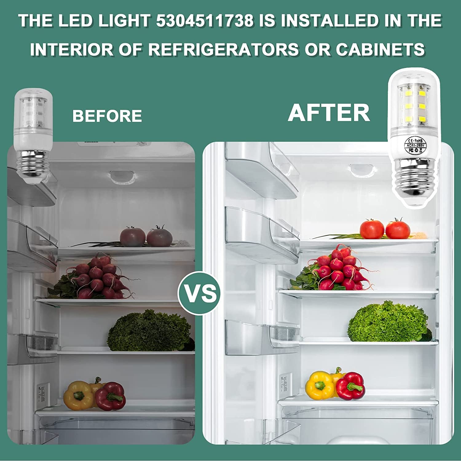 Updated 5304511738 Light Bulb Refrigerator Kei D34L Bulb,Led Refrigerator Light Bulb 3.5W Compatible with Frig.Idaire Refrigerator Light Bulb AP6278388 PS12364857 EAP12364857(85V-265V White Light)