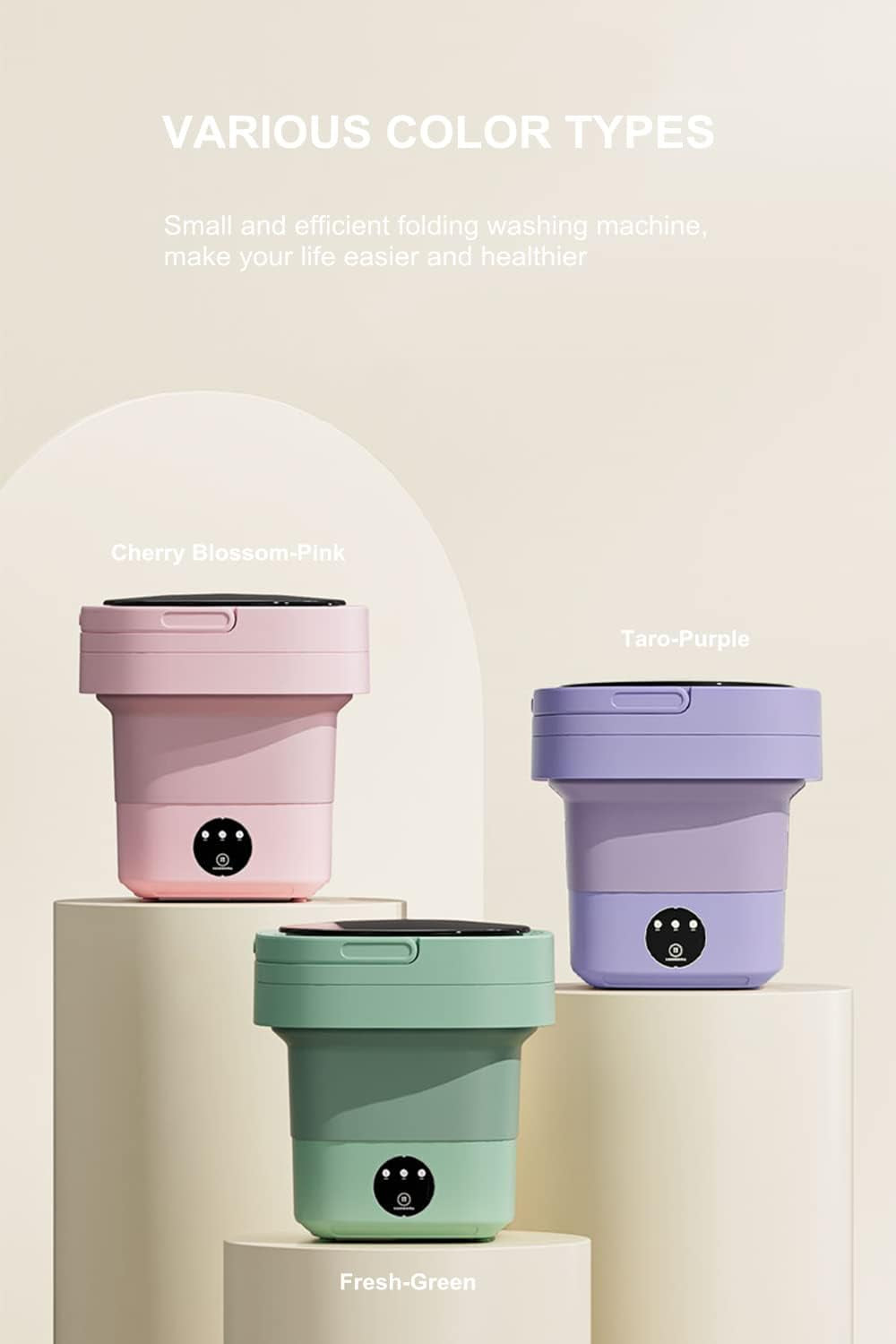 Small Portable Washing Machine, Mini Washer 6.5L High Capacity with 3 Modes Deep Cleaning for Underwear, Baby Clothes, or Small Items, Foldable Washing Machine for Apartments, Camping, Travel (Pink)