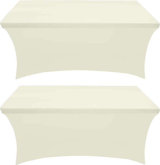 Spandex Tablecloth 2 Pack [6FT, Ivory] Tight, Fitted, Washable and Wrinkle Resistant Stretch Rectangular Patio Table Cover for Event, Wedding, Banquet & Parties [72Lx30Wx30H Inch]
