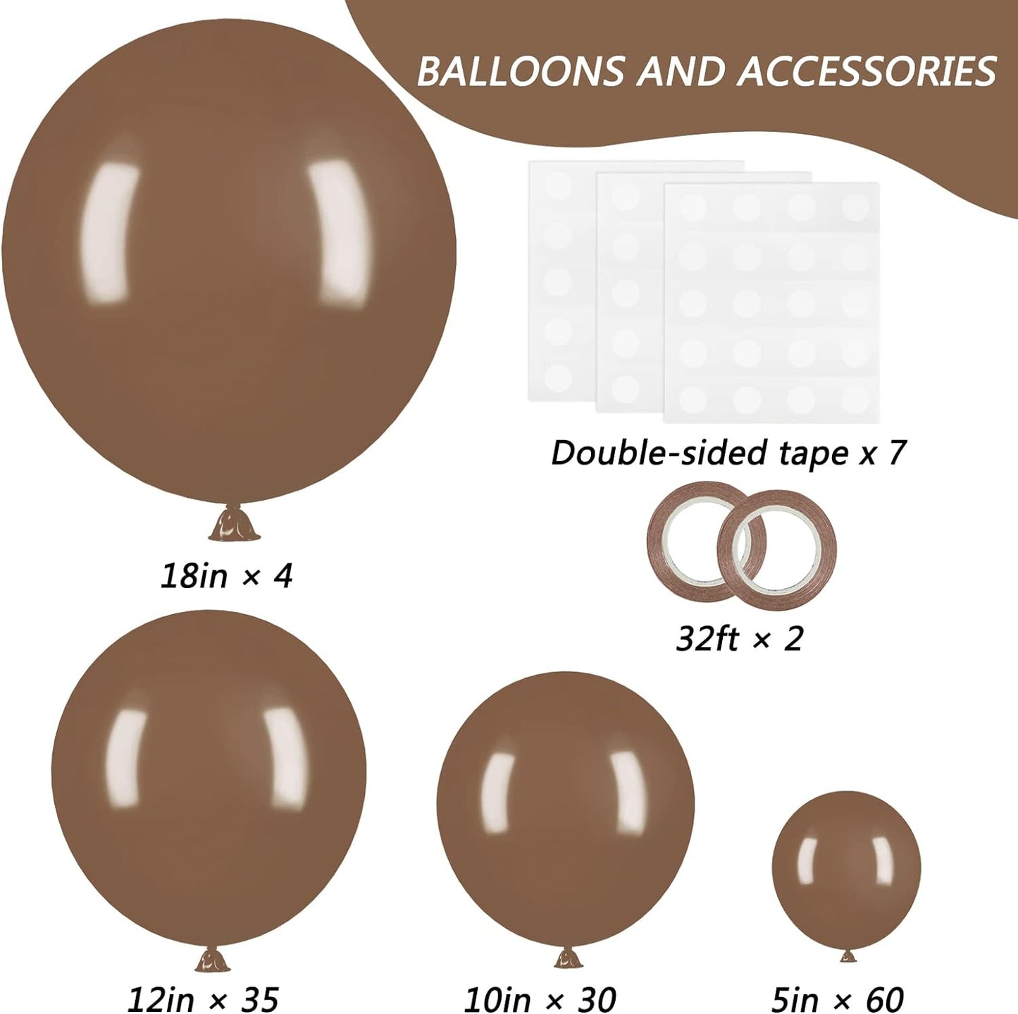 129Pcs Brown Balloons Different Sizes 18 12 10 5 Inches for Garland Arch, Premium Brown Latex Balloons for Birthday Party Graduation Wedding Anniversary Baby Shower Party Decoration