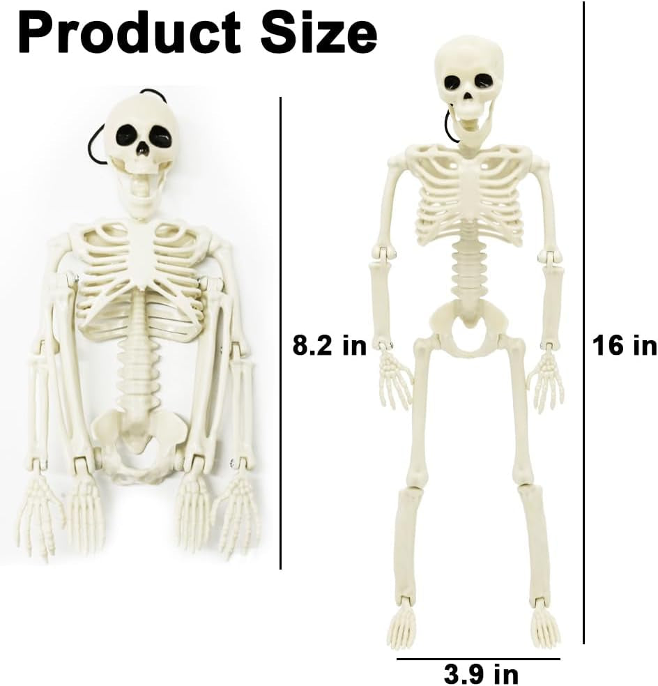 5 Packs Posable Halloween Skeleton, Full Body Halloween Skeleton with Movable Joints, 16" Hanging Spooky Skeletons for Halloween Haunted House Party Home Props Decorations